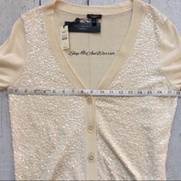 Talbotโs NWT cream sequin short sleeve cardigan sweater *shop@iamwarrior - Picture 5 of 8